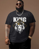 Big Guys Crewneck T-shirt with KING Print & Crown Lion Graphic